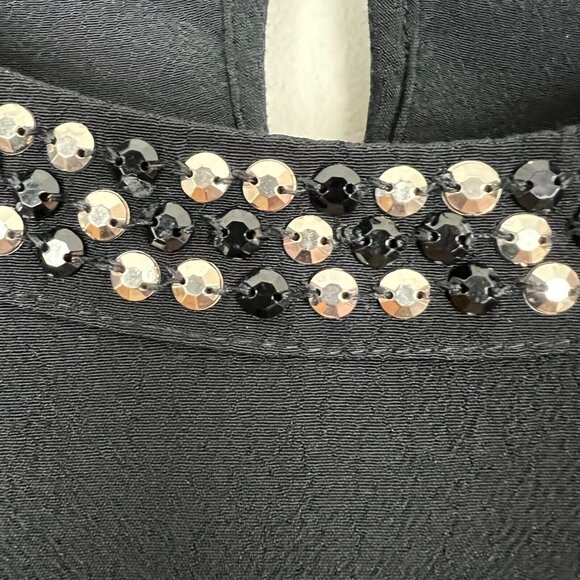 Gap Blouse Top Womens Large Black Embellished Neck Long Sleeve Rhinestones L‎ - Picture 4 of 9
